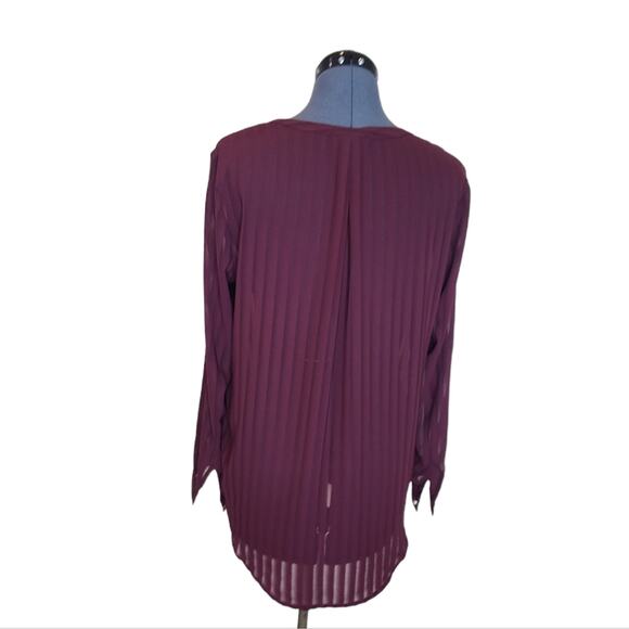 Metaphor Burgundy red semi sheer button down vertical stripe top large - Picture 2 of 10